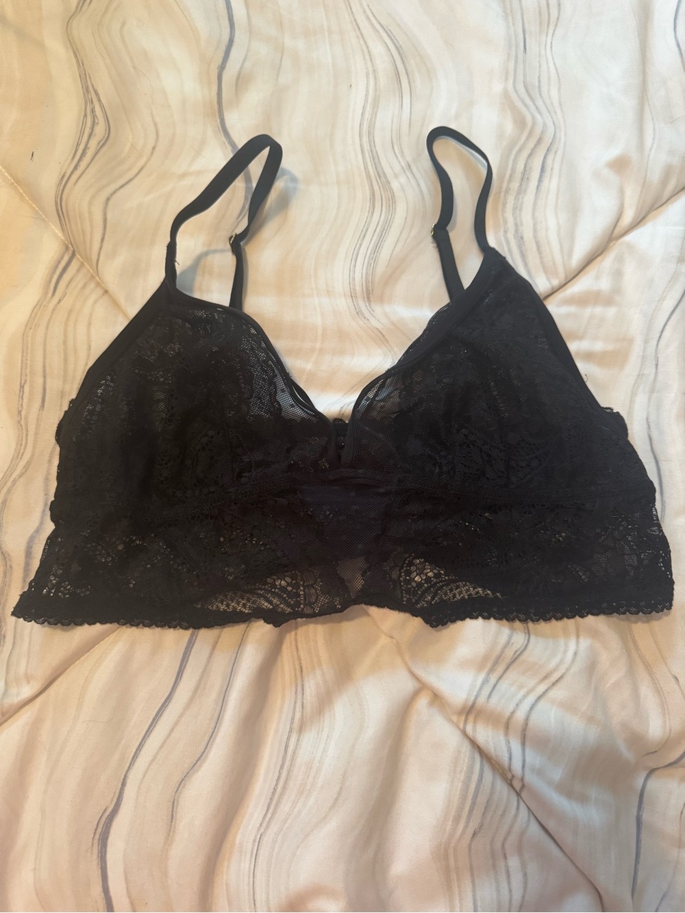aerie Black Lace Bralette with Scalloped Hem